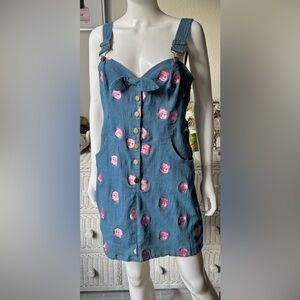 Care Bears x Unique Vintage Overall Dress with Pink Bears on Blue color Size 10